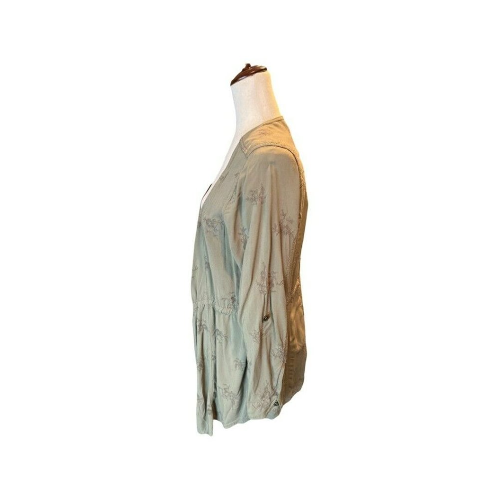 Knox Rose M Olive Green Duster Kimono Draped Boho Embroidered Cinch Waist - Picture 3 of 5